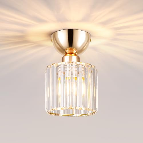 MELAYR 4773855 Gold Kristall Deckenleuchte E27 Kleine Kristall Deckenlampe | Modern Kronleuchter Ø13CM Vintage Ceiling Light Deckenlampe für Schlafzimmerlampe Flur Küche Eingang Esszimmer Balkon Veranda