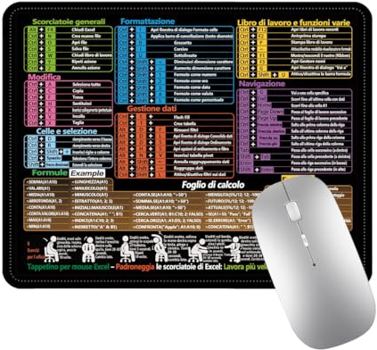 CATZUM 1-Pack Tappetino per Mouse Nero (Italia), Tappetino con Scorciatoie da Tastiera Excel, Pad per Tastiera da Ufficio PC | Antiscivolo, Bordi Cuciti (25 x 30 cm x 0,2 mm)