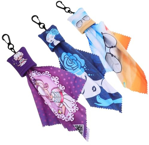 INOOMP Lot de 3 Chiffons Microfibre Porte-clés Imprimé, Kit de Nettoyage pour Lunettes de Soleil, Écran Smartphone et Lentilles, Doux, Réutilisable et Compact, Entretien Optique