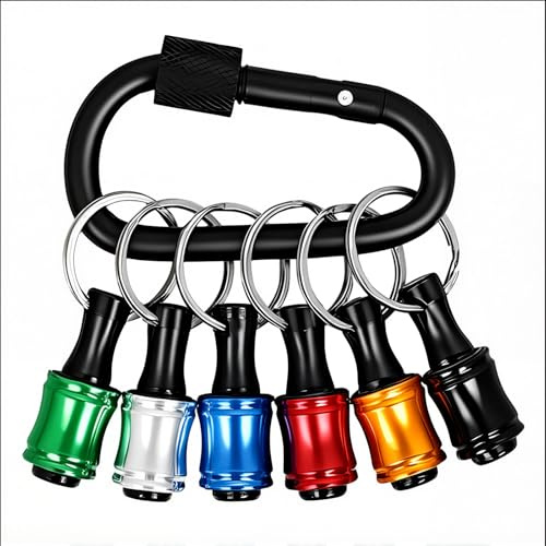 6pc Drill Bit Holder Keychain, 1/4 Hex Quick Release Bit Extension Holder with Carabiner – Non-Slip Impact Driver Accessory for Screwdriver & Nut Driver Bits