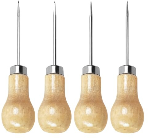 4 Pcs Woodworking Awl Tool Set, 100mm Multi Functional Scratch Awl Bradawl with Wooden Handle for Wood Leather Craft Sewing Fabric DIY Handicraft, Leather Punch Hole Stitching Repair Carpentry Tool