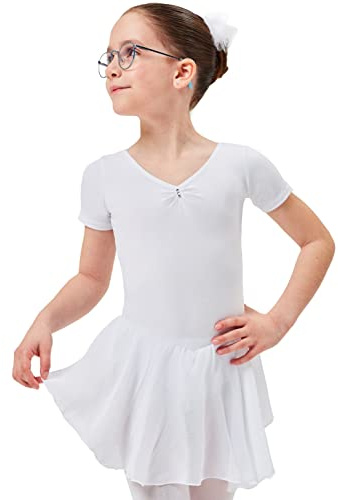 tanzmuster ® Ballettkleid Mädchen Kurzarm - Betty - Gr. 92-170 - Glitzersteine - Baumwolle - Ballettbody Kinder Ballett Trikot