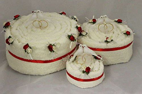 Handtuchtorte / Hochzeitstorte mit Tauben, Farbe creme, Gr. L