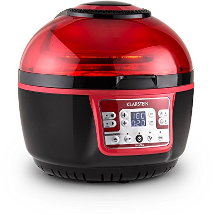 KLARSTEIN VitAir Turbo - Friggitrice ad Aria Calda, 14 Watt, Camera Cottura 9 L, Grill, Tostatura, Riscaldatore Alogeno a Infrarossi, Programmi Automatici, LCD, Strato Antiaderente, Rosso/Nero