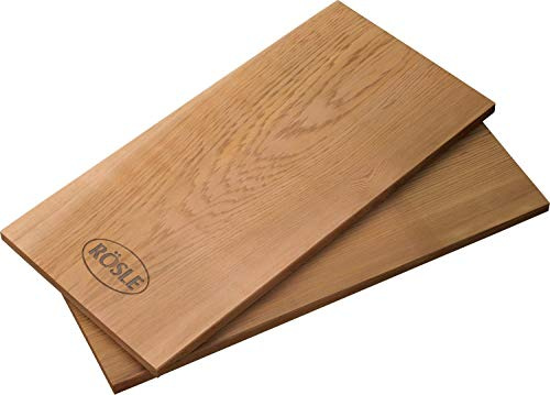 RÖSLE Planche à barbecue, en bois d'aulne de haute qualité pour un arôme fumé dans les grillades, set de 2, utilisable plusieurs fois, produit naturel, 30 x 15 cm