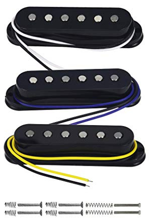 FLEOR Alnico 5 Single Coil Pickups Flat Pole Guitar Neck/Middle/Bridge Pickup Set Black