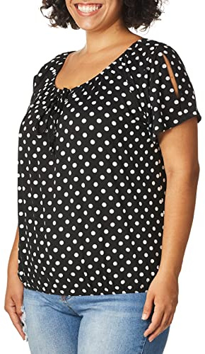 Star Vixen Dam Kort/Slit Ärm Nyckelhål Slips Bonde Topp Bubble Hem Blus