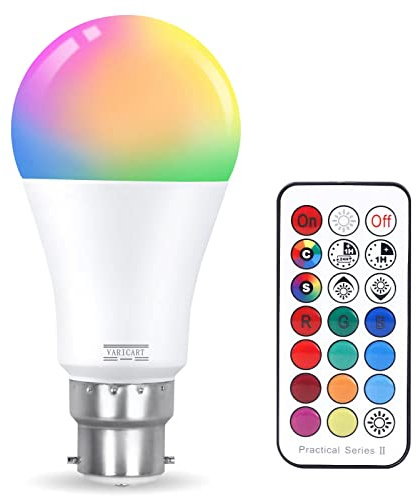 B22 10W Colour Changing Light Bulb, LED Bulbs Bayonet with Remote,1000LM | RGB + Warm White 3000K, 12 Colour + 5 Modes, Dimmable, Dual Memory, 100W Equiv. for Home Dec & Mood Lighting