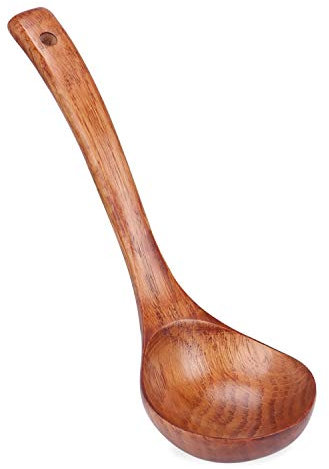 Coolty Wood Soup Spoon, Wooden Long Soup Ladle Rice Sugar Salt Scoop, Porridge Spoon, 24.5x7.5cm