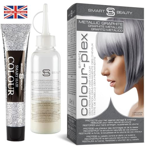 Metallic Graphite Grey Hair Dye Demi-Permanent, Grey Toner for Bleached Hair, Anti-Breakage Plex Hair Care, Vegan Hair Dye & Cruelty-Free, 100% Grey Coverage, Silver Grey Hair Colour by Smart Beauty