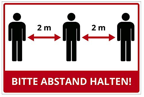 Schild 300x200 mm - Bitte Abstand halten 2 Meter zum eigenen Schutz vor dem Corona-Virus (COVID-19), Warnschild aus PVC Hartschaum Platte 200x300 mm - 3 mm stark