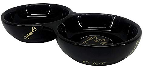 Nobby Katzen Keramik Doppelnapf Golden Cat, schwarz 22,0 x 4,0 cm, 2 x 0,13 l, 1 Stück