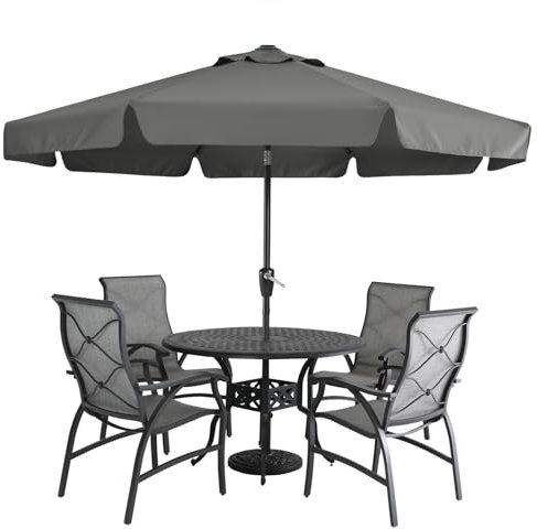 MasterCanopy 270 cm Sonnenschirm neigungsverstellbar, mit schönem Volant, 8 Rippen und Kurbel, für Patio, Garten, Terrasse, Markt, Dunkelgrau