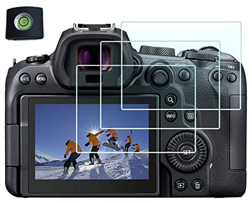 HUIPUXIANG Displayschutz Displayschutzfolie für Canon EOS R7 R6 (Nicht passend R6 Marke II) Kamera mit Blitzschuh-Abdeckung,gehärtetes Glas,0.3mm,hohe Auflösung,9H Härte,3 + 1 Stück | [3 Stück] mit Blitzschuhabdeckung aus gehärtetem Glas, 0,3 mm, High-Definition-Härte, 9H