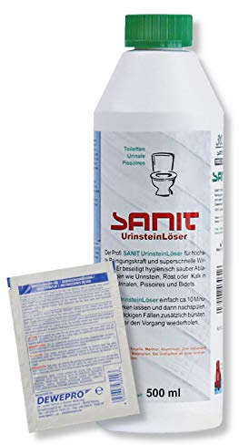 DEWEPRO Set: SANIT Urinstenslösare 3031 – flaska à 500 ml – WC-rengörare – kalkborttagare – högsta rengöringskraft – inkl. 1 st. DEWEPRO® Single Scrubs