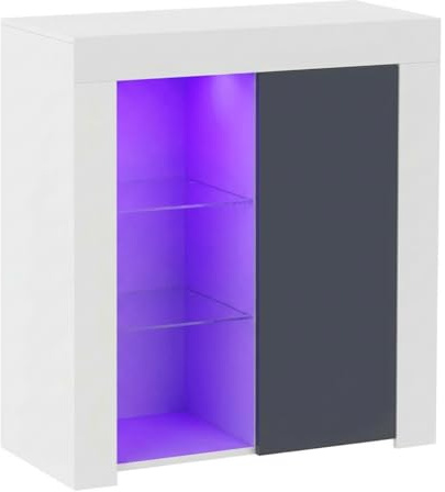 Panana Commode de Eclairage LED, Buffets, Meuble de Rangement sur Salon, Chambre, 75 x 35 x 83 cm (Gris+Blanc)