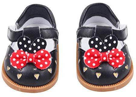 Aeromdale Puppen-Bogenschuhe, Cartoon-Schuhe für 45,7 cm große amerikanische Puppenmädchen, Puppen, 46 cm, Puppenzubehör, Spielzeug, Schwarz, 1 Paar