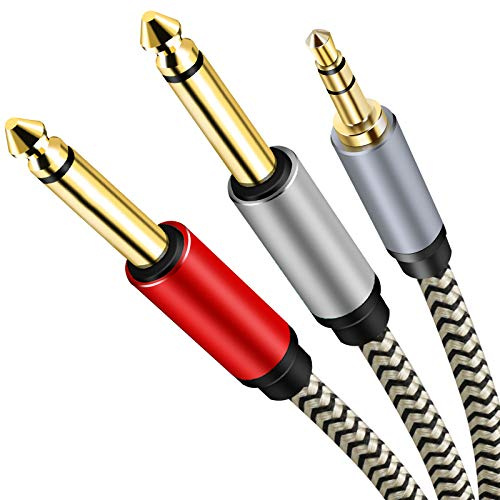 Ubrand 3.5mm to 6.35mm Cable 6m,Hanprmeee 3.5mm 1/8 TRS to Dual 6.35mm 1/4 TS Mono Stereo Y-Cable Splitter Cord Compatible for CD Players, Multimedia Speakers and Home Stereo Systems.（6m/20Ft）
