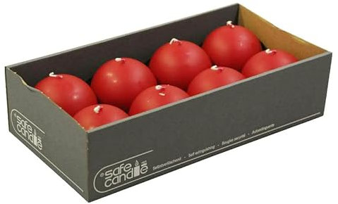 Hochwertige Kugelkerzen/Runde Kerzen im Sparpaket – Gefahrloses & Sicheres Abbrennen - Selbstverlöschend (Karminrot, Ø 8 cm - 8 Stück)