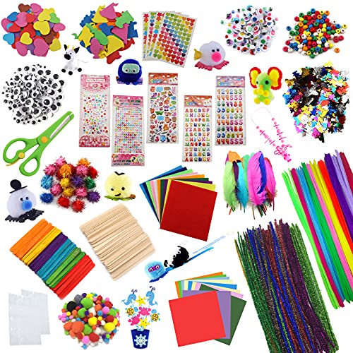DOITEM Bastelset, 2000+ Bastelbedarf, Scrapbooking Bastelset Pfeifenreiniger Glitter Pompons Kulleraugen Federn Aufkleber Farbe Filz Blatt Perlen Pailletten Party Supplies