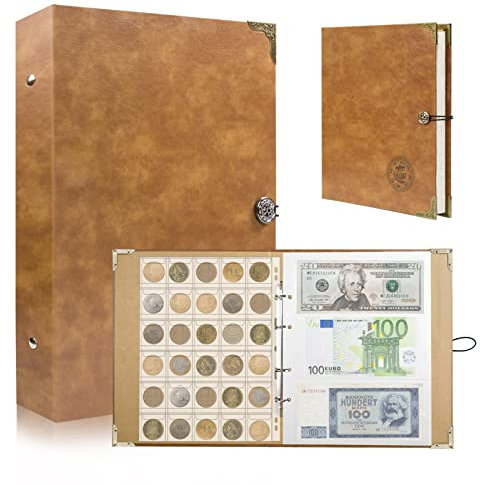 360 Taschen Münzsammlung Münzalbum Münzen Aufbewahrung für Sammler, JC-Houser Taschenalbum Sammelalbum Pressed Penny Album Münzenalbum für 2 Euro Münzen Braun