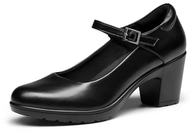 DREAM PAIRS Women's Chunky Low Block Heels Mary Janes,Size 8,Black