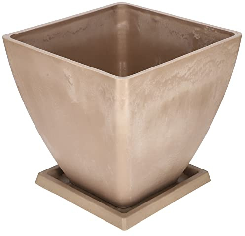 KOTARBAU® Maceta de Materiales reciclados 30 x 30 cm, Maceteros reciclados, Macetero con Plato, Macetero Cuadrado, Macetero Beige Reciclado, Maceta ecológica, Tiesto para Plantas para Exteriores