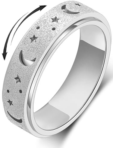 MHWTTY Fidget Spinner Ring Ångestring för kvinnor Fidget Ringar för ångest Fidget Ringar Ångest Leksaker Ångest Lindring Ring Leksaker Fidget Spinner Ring Män Fidget Leksaker, 6, Rostfritt stål