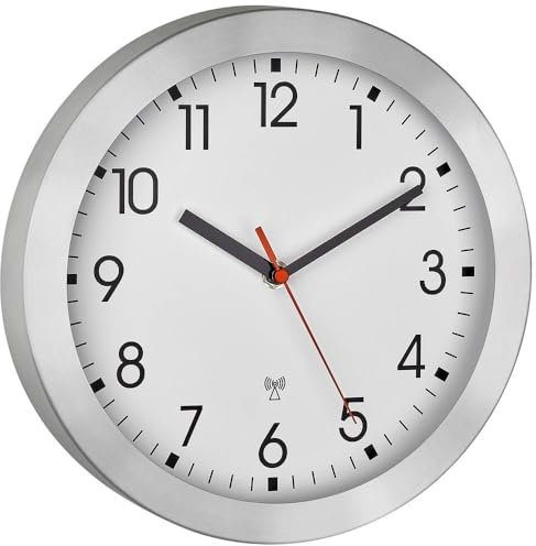 TFA Dostmann Analoge Funk-Wanduhr, 60.3546.02 mit Metallrahmen, Klein, 25cm Durchmesser, Küchenuhr, Bürowanduhr, weiß, (L) 250 x (B) 40 x (H) 250 mm