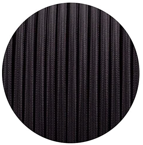 LEDSONE 3 Core 5 Meters Black Colour Round Fabric Cable, Vintage Style Italian Braided 0.75mm Flexible Lighting Electrical Cables for UK Lighting. - Free Cable Ties 100 Pieces