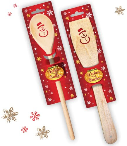 2er Set Kochlöffel und Pfannenwender 30 cm - Schneemann – zu Weihnachten | Holzwender Rührlöffel Holzkochlöffel Geschenk gelasert für Pfannen und Töpfe Geschenkidee