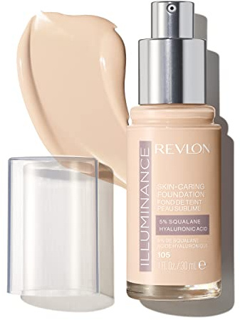 Revlon Illuminance Skin-Caring Liquid Foundation, Hyaluronic Acid, Hydrating and Nourishing Formula with Medium Coverage, 105 Cream Ivory, 1 fl oz