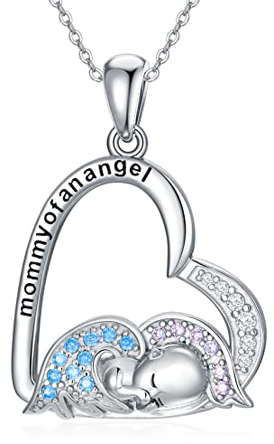 HUKKUN Mommy of Angel - Collana in argento Sterling con aborto spontaneo per mamma e cuore, Argento sterling