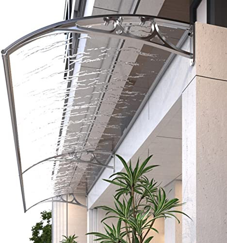 JIwqDY Vordach für Haustür, Pultbogenvordach für Haustür 2.5mm Transparentes Polycarbonat Aluminium Haustürvordach für Draußen Sonnenschutz Regenschutz (Color : Gray+Clear, Size : 150x300cm)