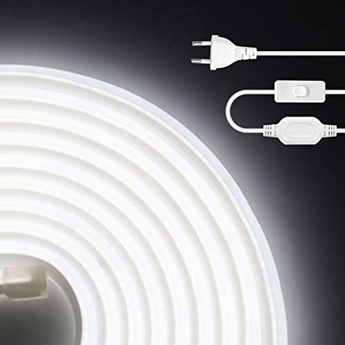 HEGEHE 230V COB Neon LED Streifen mit Schalter, IP65 Wasserdicht Superhell Hohe Dichte 288leds/m Flex LED Lichtband für Innen Aussenbereich Festival DIY Deko (Weiß, 21M)