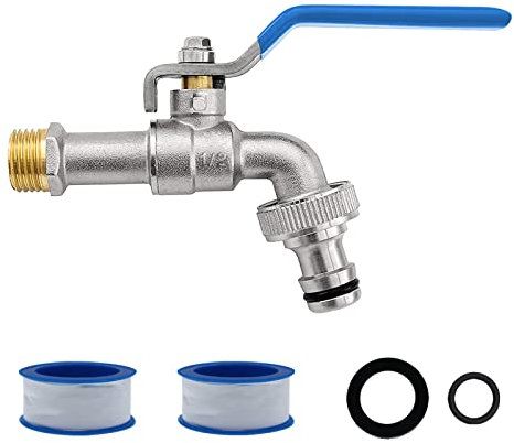 AIMEKE Premium 1/2 Zoll Wasserhahn Garten Messing Kugelhahn Aussen Frostsicher Auslaufhahn mit 1 Schlauchanschlüsse + 2 Trommeldichtband für Garten Waschmaschine Regentonne