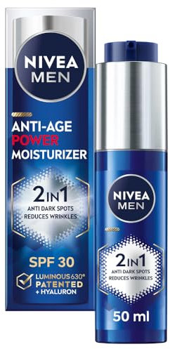 NIVEA MEN Anti-Age 2in1 Power Moisturiser (50ml), With SPF 30, Thiamidol, and Hyaluronic Acid for Sun Protection, Dark Spot Prevention, and Younger-Looking Skin
