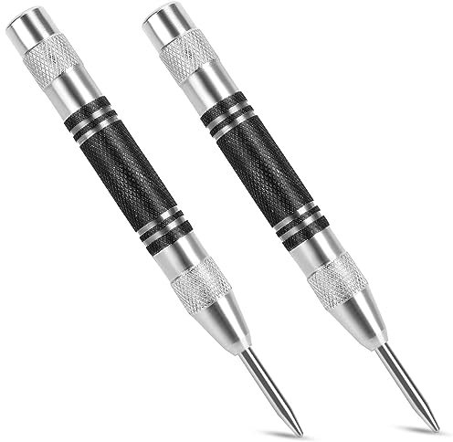 JNTMIKUN Lot de 2 Pointeau Automatique, Poinçons Centraux À Ressort avec 2 Pièces Pointes de Rechange, Pour Metal Bois Mur Verre De Fenêtre