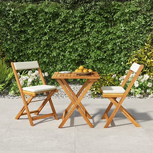 BULANED 3-TLG. Bistro-Set Klappbar mit Kissen, Gartenmöbel, Patio Furniture Set, Balkonset, Essgruppe, Sitzgarnitur, Bistro Möbel, Patio Dining Set, Massivholz Akazie