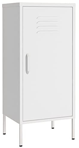 Aktenschränke Schrank Stahl Stahlblech Lagerschrank Aktenschrank mit 2 Höhenverstellbaren Regalfächern, Sideboard Kommode Stahlschrank Beistellschrank, Leichte Montage, Weiß 42,5x35x101,5 cm