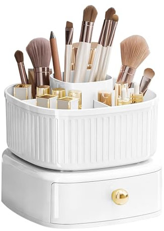 DASITON Make up Kosmetik Organizer,360° Drehbarer Pinsel Organizer mit Schublade,Kosmetikregal Schmink Organizer für Pinsel,Eyeliners, Lippenstift,Kosmetik Aufbewahrung für Bad,Schlafzimmer(Weiß)