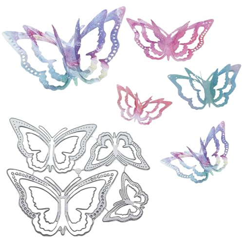 Mezrkuwr 4 pezzi di forme per punzonature 3D a farfalla in metallo, cornice floreale primaverile a farfalla, stencil, fai da te, rilievo decorativo, scrapbooking, creazione di biglietti
