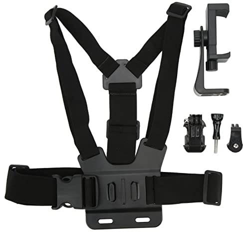 Harness Strap, Adjustable Chest Mount Harness Cellphone Chest Mobile Phone Strap Clip with Phone Holder for Live Streaming Outdoor Cycling Action Camera Chest Strap Holder