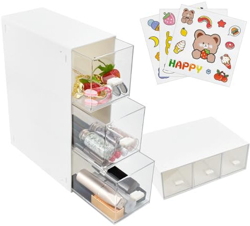 LANSKYLAN Porta Bustine da Tè, Contenitore per Bustine da Tè, Scatola Porta Bustine di Tè a 3 Cassetti, Mobiletto Cucina con Cassetti, Portaspezie in Plastica, per Spezie, Tè in Bustina, Cialde Caffè