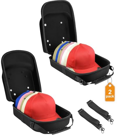Allgawise Set of 2 Hard Hat travel Cases for Baseball Caps - Hat Storage Organizer Holder with Handle, Shoulder Strap and Trolley Sleeve, Protect up to 10 Hats for Outdoor and Home Storage, Black