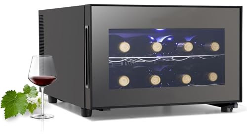 ERICAT Refrigerador para Vinos, Refrigerador para Vinos Eléctrico De 8 Botellas con Pantalla Digital, Temperatura De 11-18 ° C, Enfriamiento Rápido Y Ajustable, Evita Fugas De Aire Frío, para Oficina