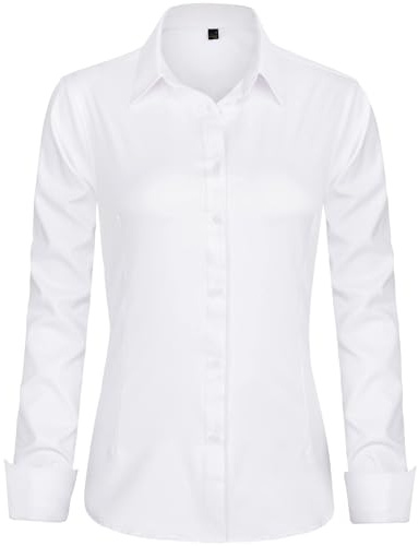 J.VER Bluse Damen Elegant Regular fit Businesshemd Freizeit Hemdbluse Knopfleiste Damen Blusen Bügelleichtes Elastiscer Shirt,Weiß,XS