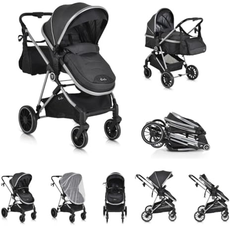 Moni Kombikinderwagen 2 in 1 Kali 22 kg umbaubar, Korb, Getränkehalter, Tasche, Farbe:schwarz