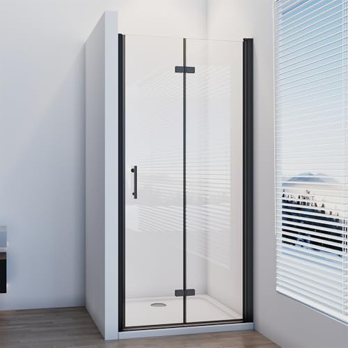 IMPTS Duschtür Falttür Schwarz 100cm, Einzelfalttür Nische Duschabtrennung Duschkabine Faltbar Dusche mit 6mm ESG NANO Sicherheitsglas Höhe 195cm