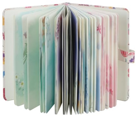 SIIXU Snygg liten anteckningsbok med ficka för kvinnor – perfekt resedagbok med unika blommiga illustrationer, ofodrad dagbok för att skriva, veganskt läder, A6, tomt, rosa